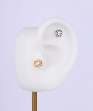 Titanium Delicate Flower Flatback Stud - OumoJewelry