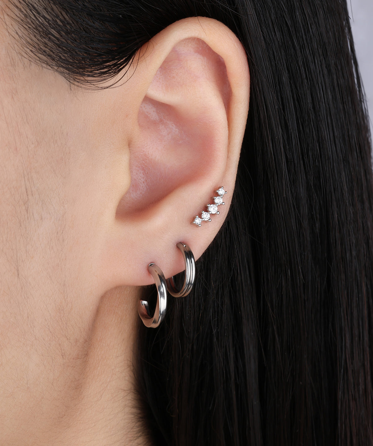 Twisted Huggie Hoops - Stainless Steel - Oumo Jewelry