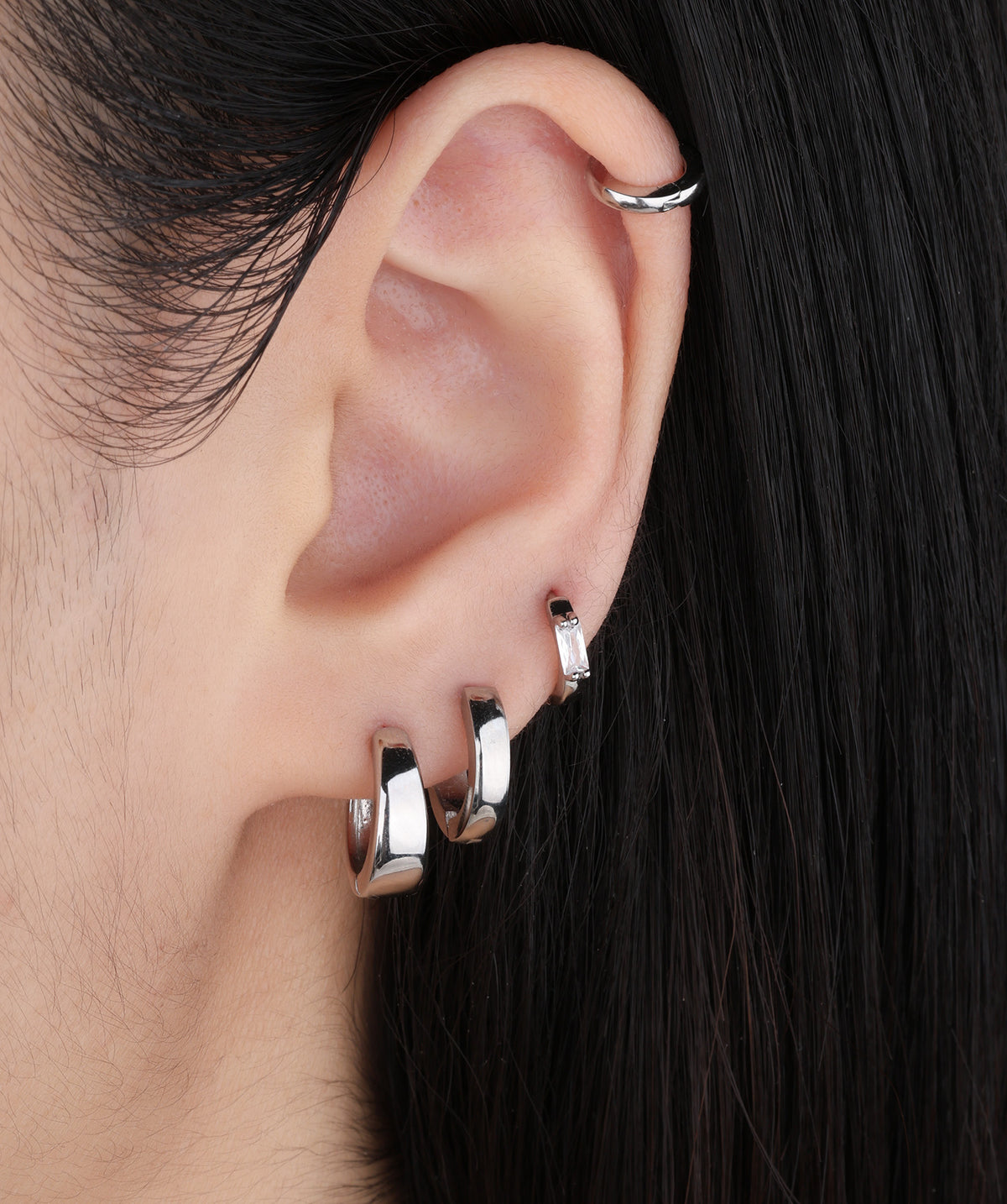 Simple Rectangular Gem Hoop - Brass - Upper Lobe, Helix - Oumo Jewelry