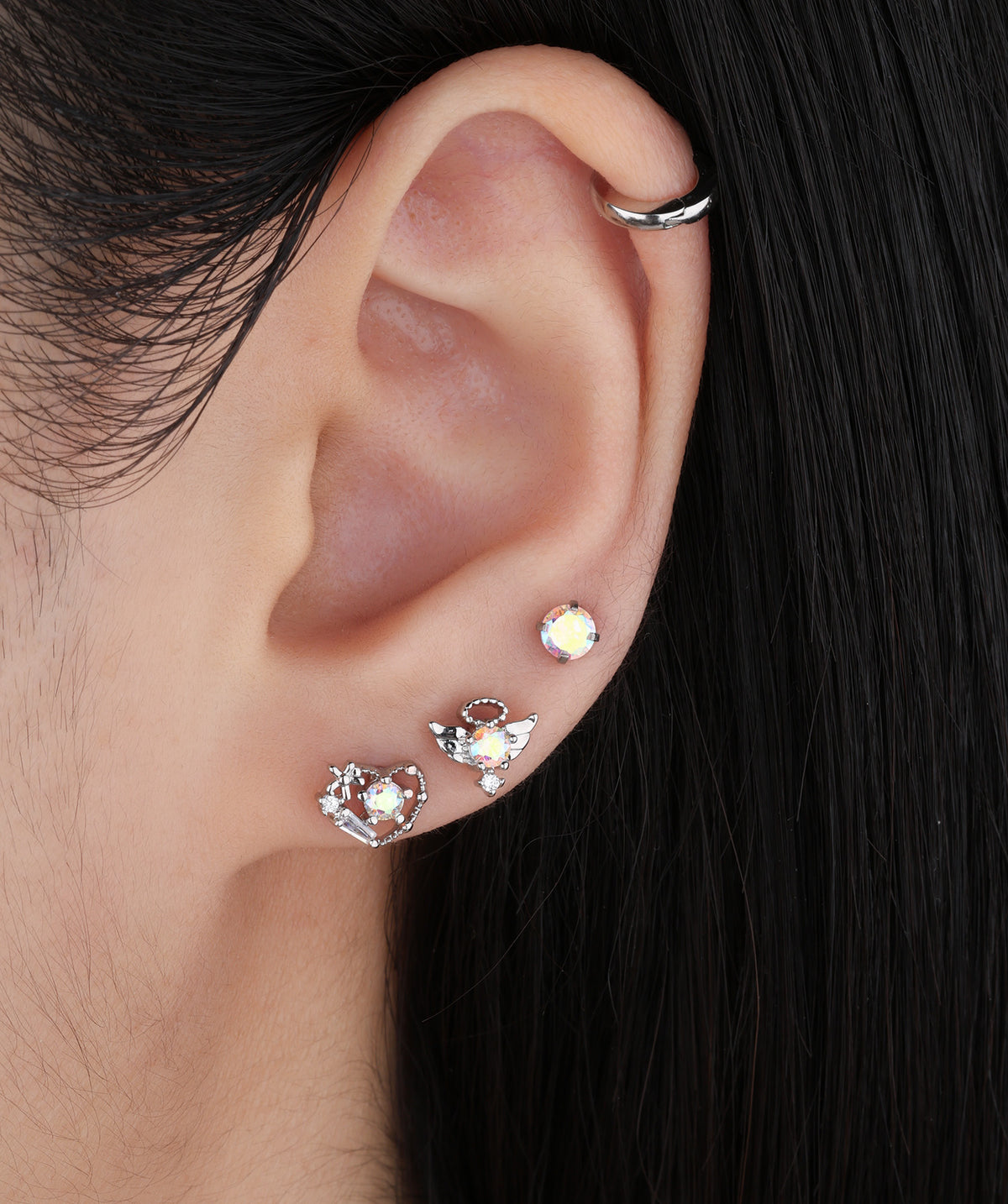 Beautiful Flower Love Stud - Stainless Steel - Upper Lobe, Helix - Oumo Jewelry