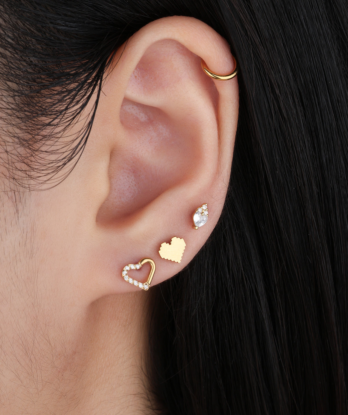Pixel Heart Flatback Stud - Stainless Steel - Helix, Upper Lobe, Conch - Oumo Jewelry