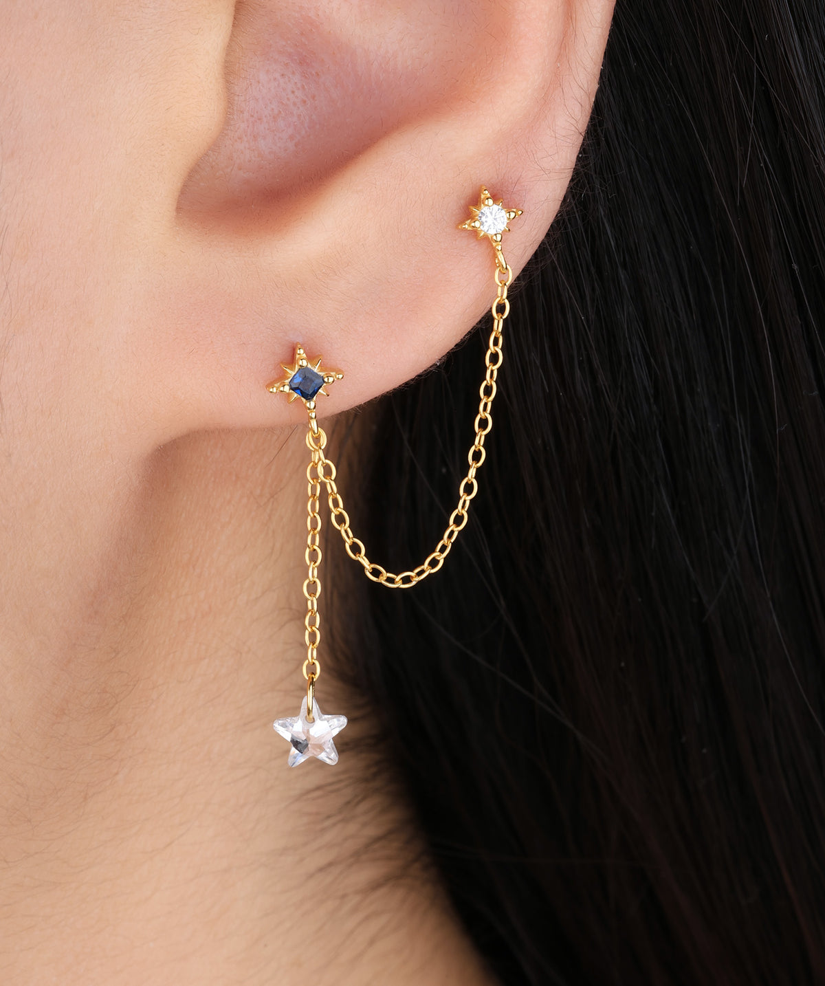 Charming Star Chain - Sterling Silver 925 - Lobe, Upper Lobe - Oumo Jewelry