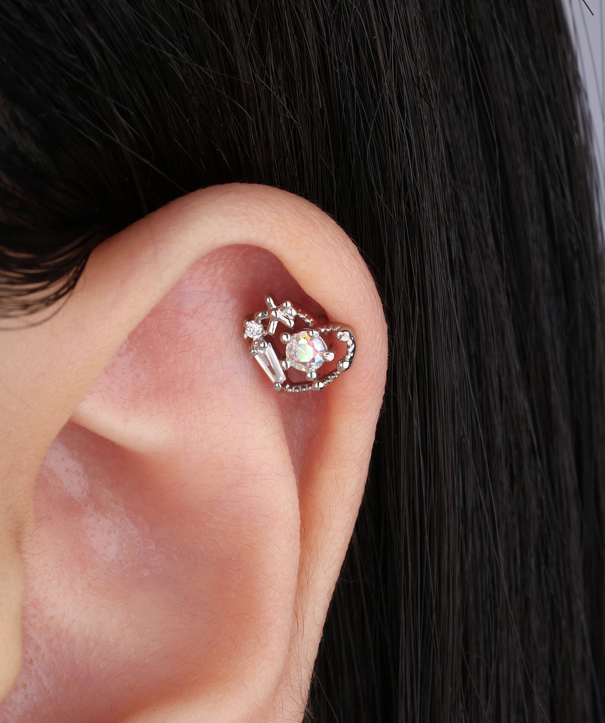 Beautiful Flower Love Stud - Stainless Steel - Upper Lobe, Helix - Oumo Jewelry