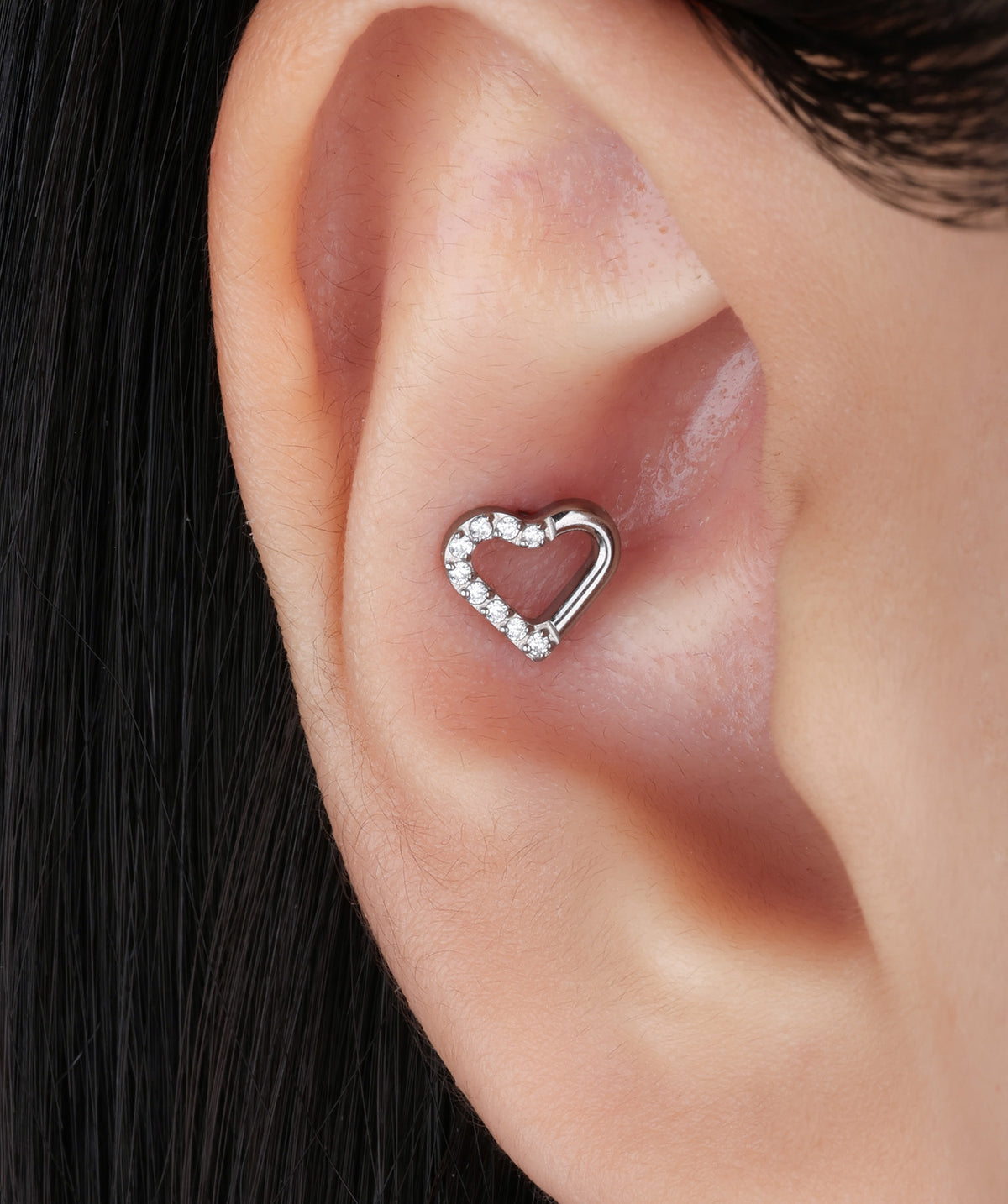 Titanium Hollow Heart Flatback Stud - Titanium - Helix, Upper Lobe, Conch - Oumo Jewelry