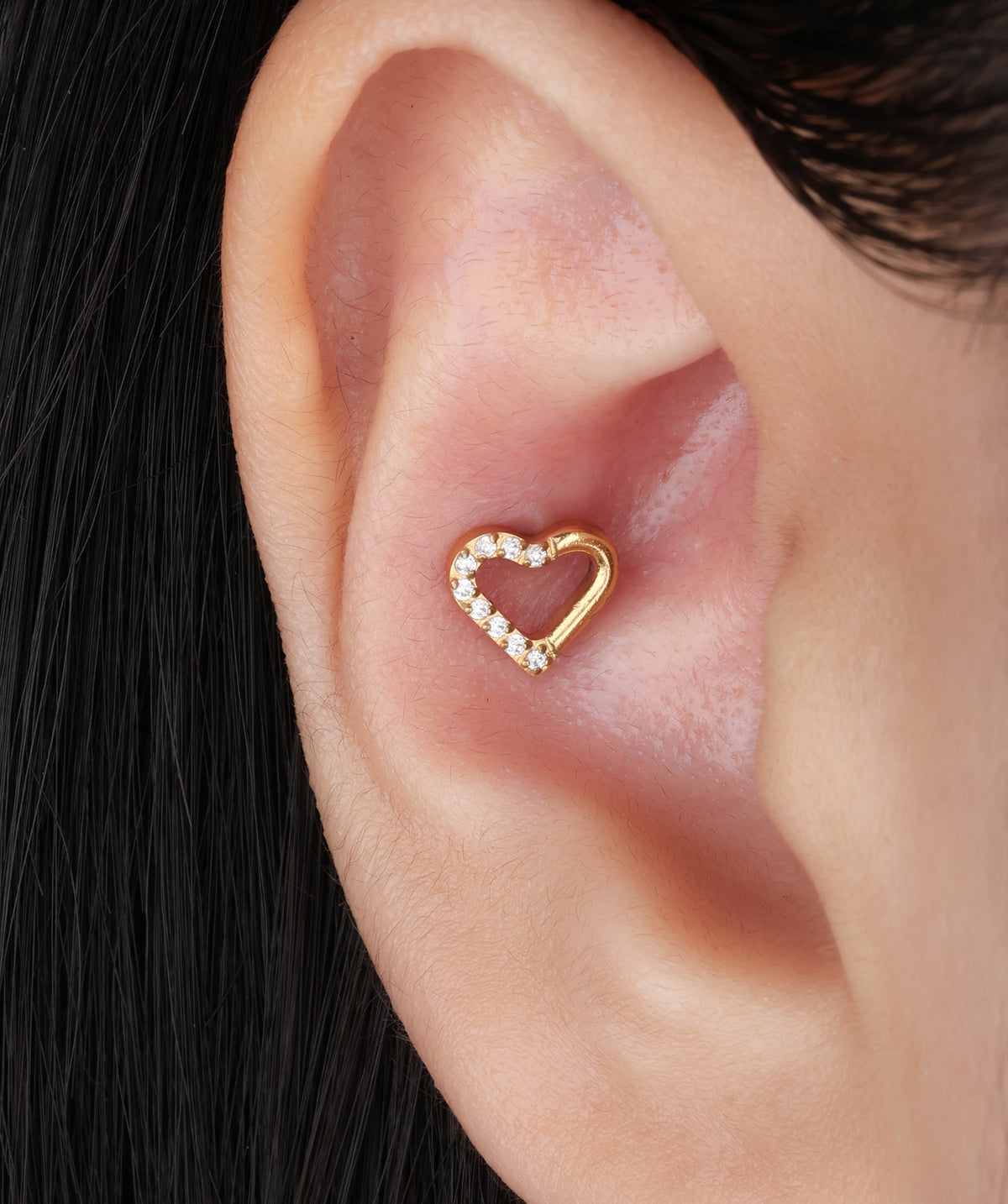 Titanium Hollow Heart Flatback Stud - Titanium - Helix, Upper Lobe, Conch - Oumo Jewelry