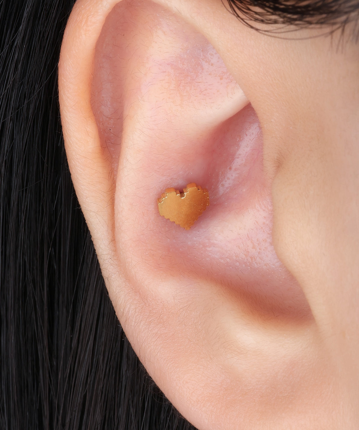 Pixel Heart Flatback Stud - Stainless Steel - Helix, Upper Lobe, Conch - Oumo Jewelry