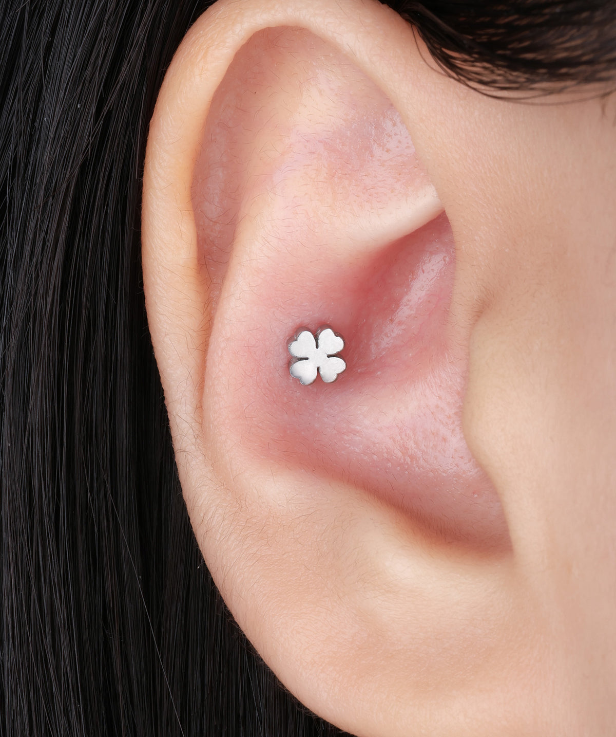 Lucky Leaf Clover Flatback Stud - Stainless Steel - Helix, Upper Lobe, Conch - Oumo Jewelry