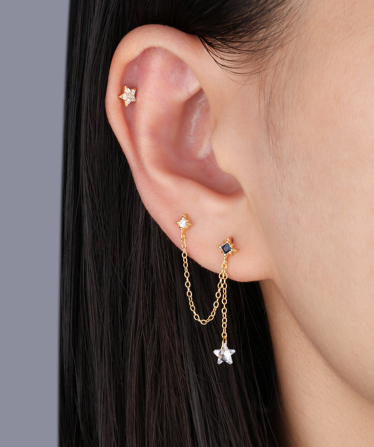 Charming Star Chain - Sterling Silver 925 - Lobe, Upper Lobe - Oumo Jewelry