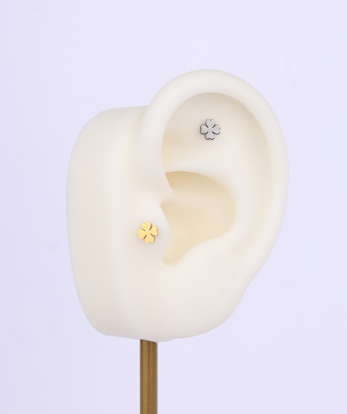 Lucky Leaf Clover Flatback Stud - Stainless Steel - Helix, Upper Lobe, Conch - Oumo Jewelry
