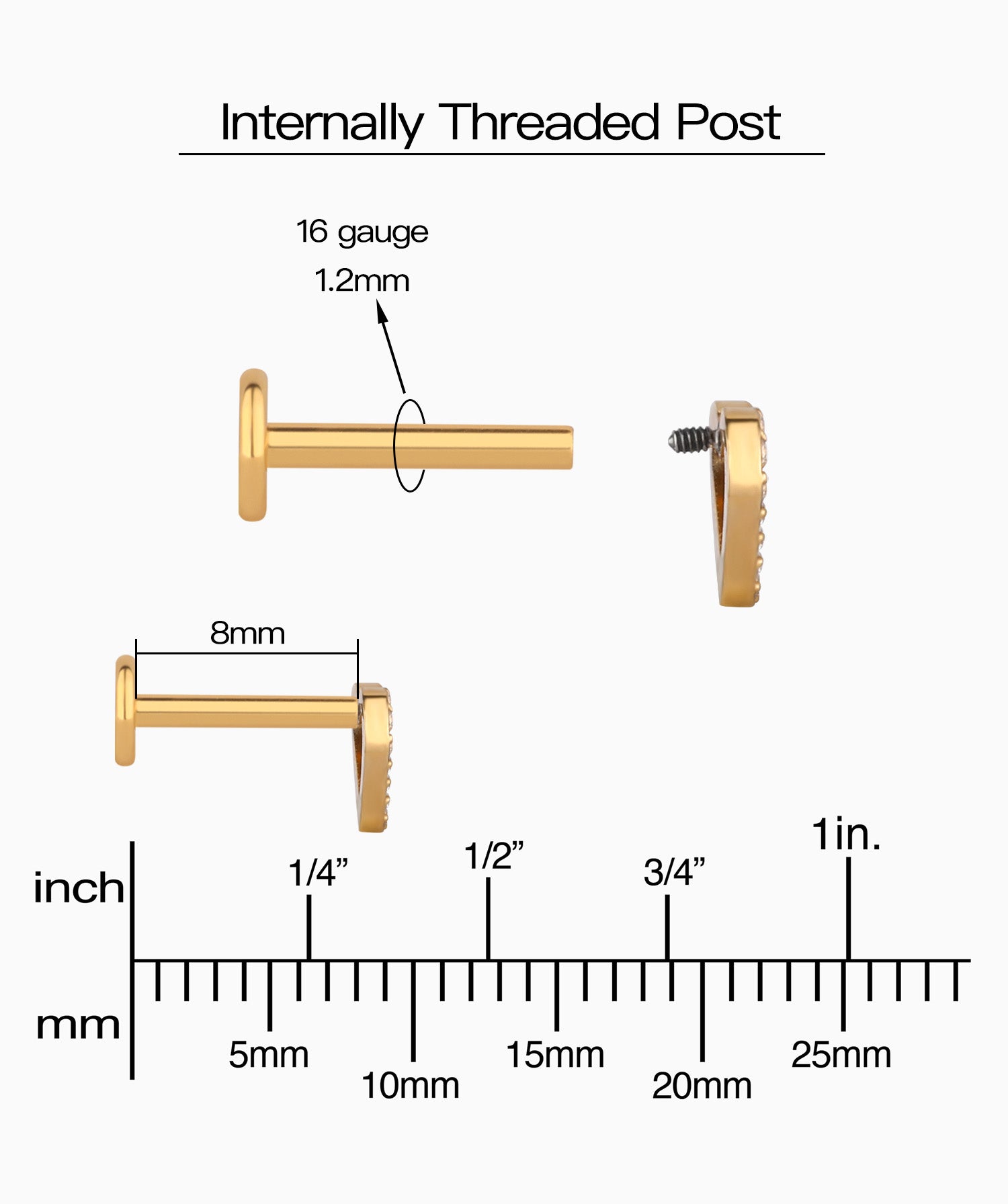 Titanium Hollow Heart Flatback Stud