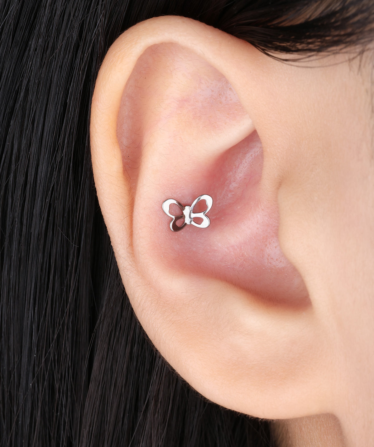 Titanium Cute Butterfly Flatback Stud - Titanium - Upper Lobe, Helix, Flat - Oumo Jewelry