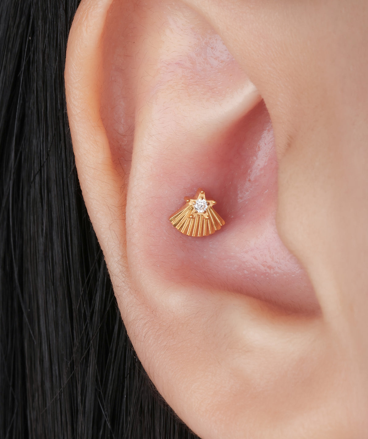 Titanium Fan-Shaped Star Flatback Stud - Titanium - Helix, Upper Lobe, Conch - Oumo Jewelry