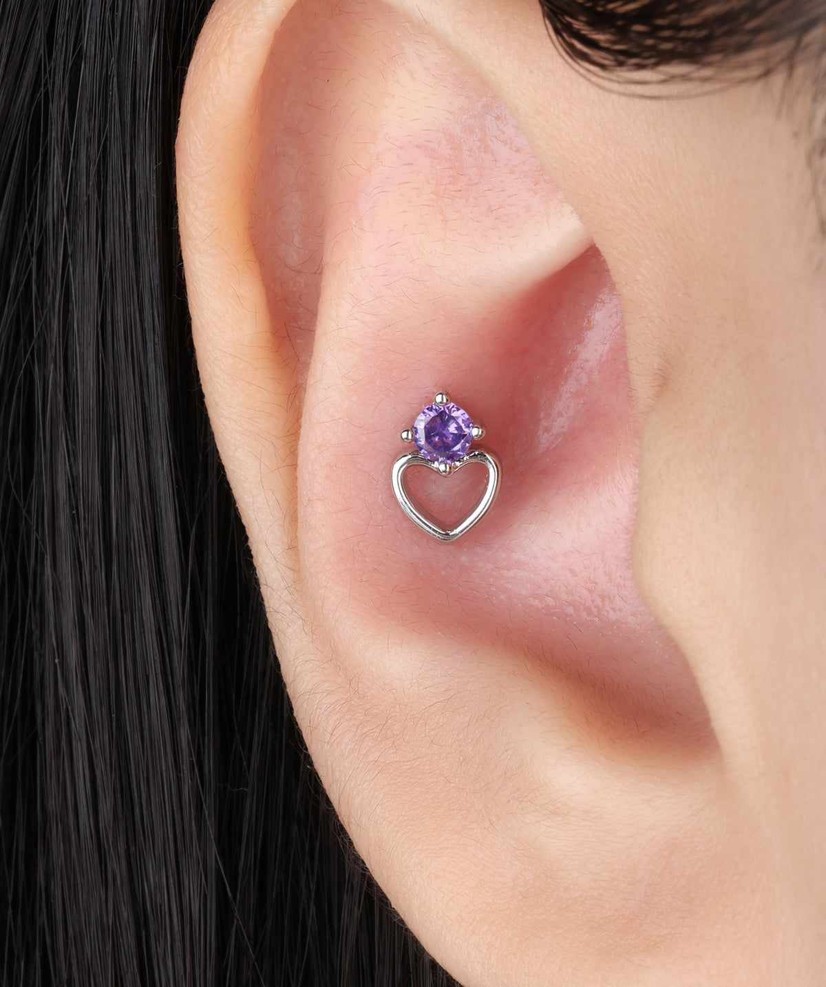 Charming Hollow Heart Stud - Stainless Steel - Upper Lobe, Helix - Oumo Jewelry