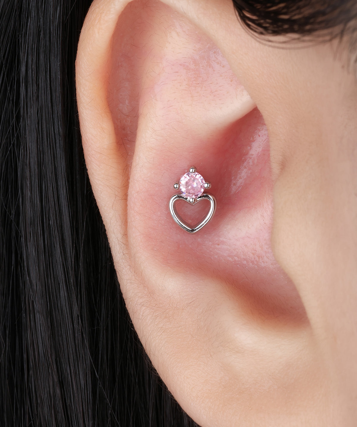 Charming Hollow Heart Stud - Stainless Steel - Upper Lobe, Helix - Oumo Jewelry