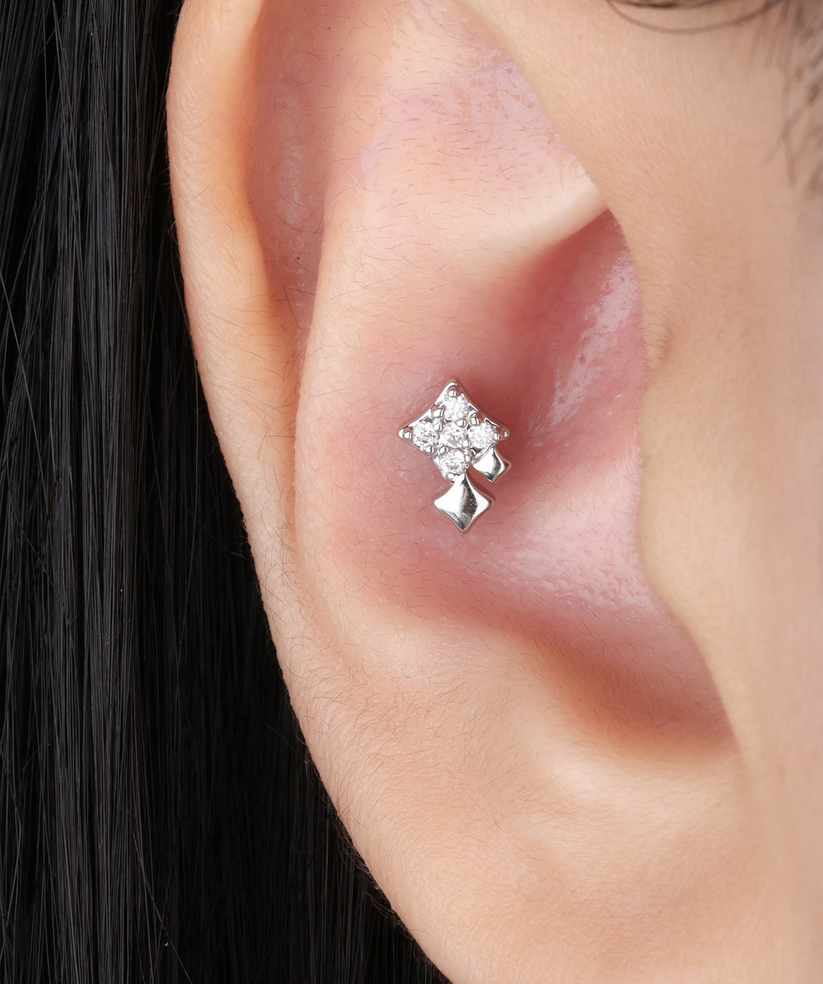 Four Pointed Star Stud - Stainless Steel - Upper Lobe, Helix - Oumo Jewelry