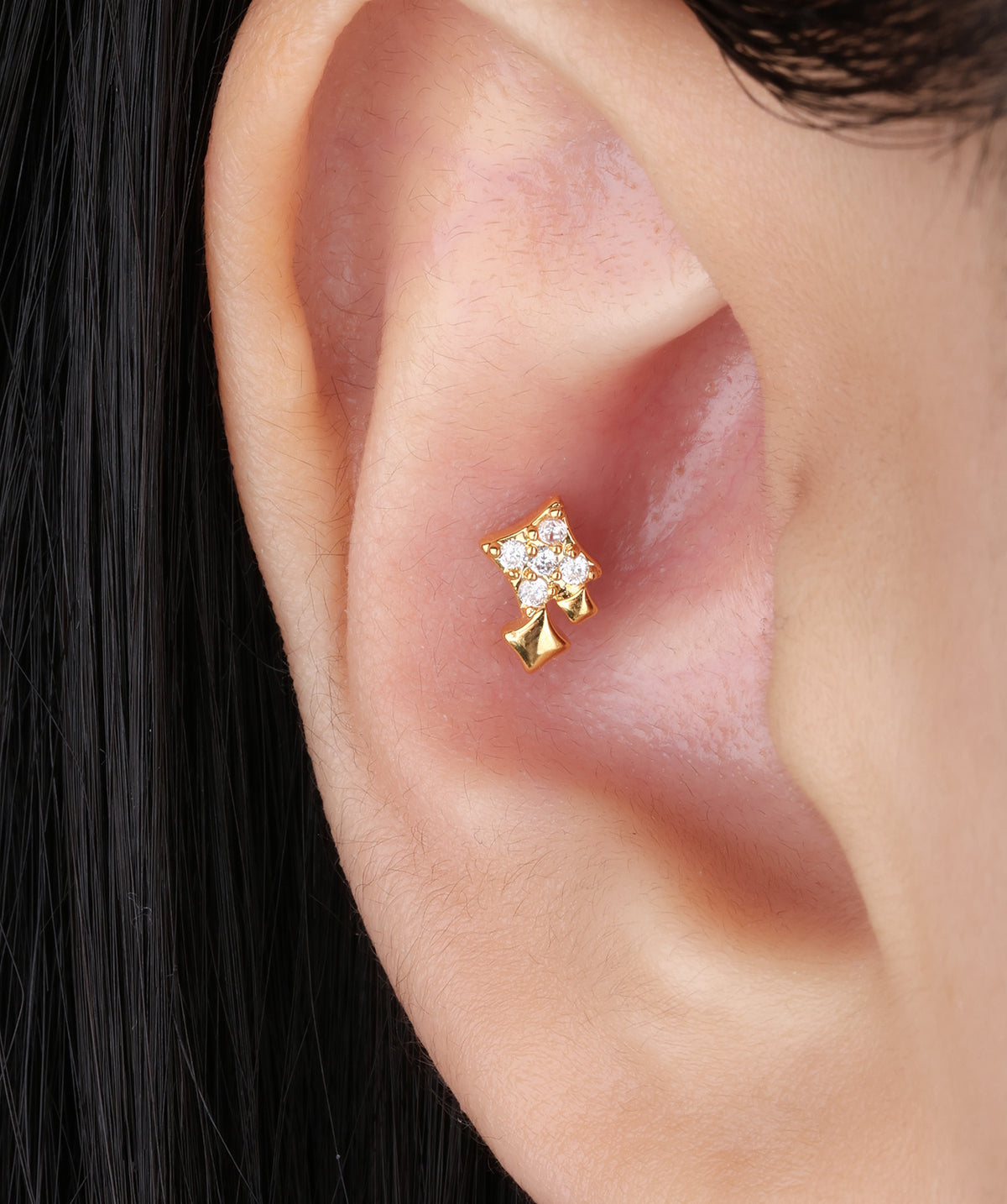Four Pointed Star Stud - Stainless Steel - Upper Lobe, Helix - Oumo Jewelry