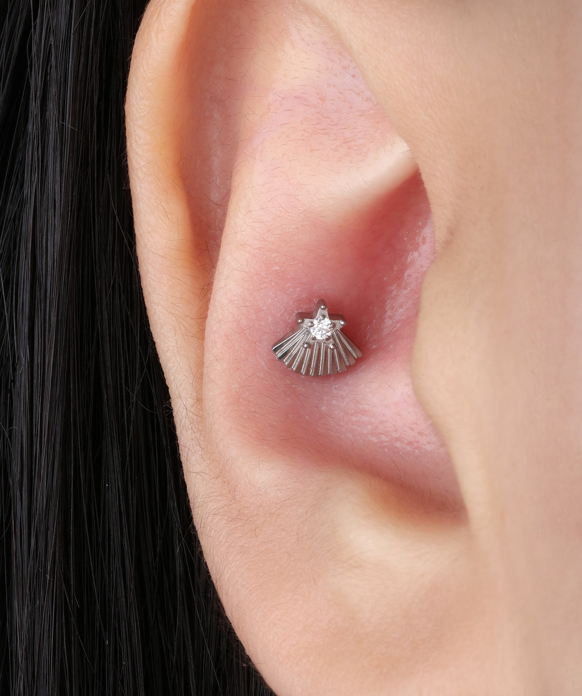 Titanium Fan-Shaped Star Flatback Stud - Titanium - Helix, Upper Lobe, Conch - Oumo Jewelry