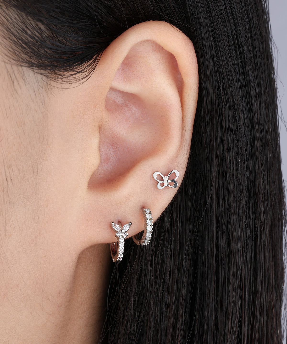 Titanium Cute Butterfly Flatback Stud - Titanium - Upper Lobe, Helix, Flat - Oumo Jewelry