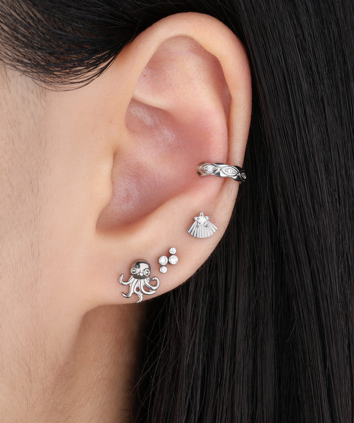 Titanium Fan-Shaped Star Flatback Stud - Titanium - Helix, Upper Lobe, Conch - Oumo Jewelry