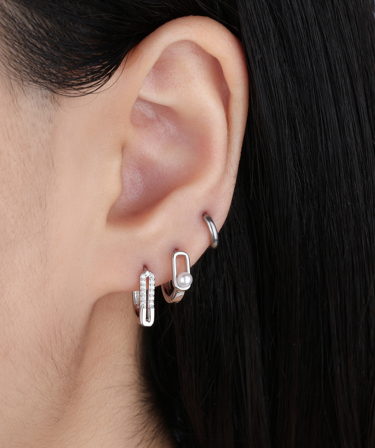 Pearl Paper Clip Hoop - Brass - Upper Lobe - Oumo Jewelry
