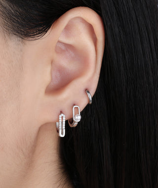 Pearl Paper Clip Hoop - OumoJewelry