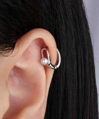 Pearl Paper Clip Hoop - OumoJewelry