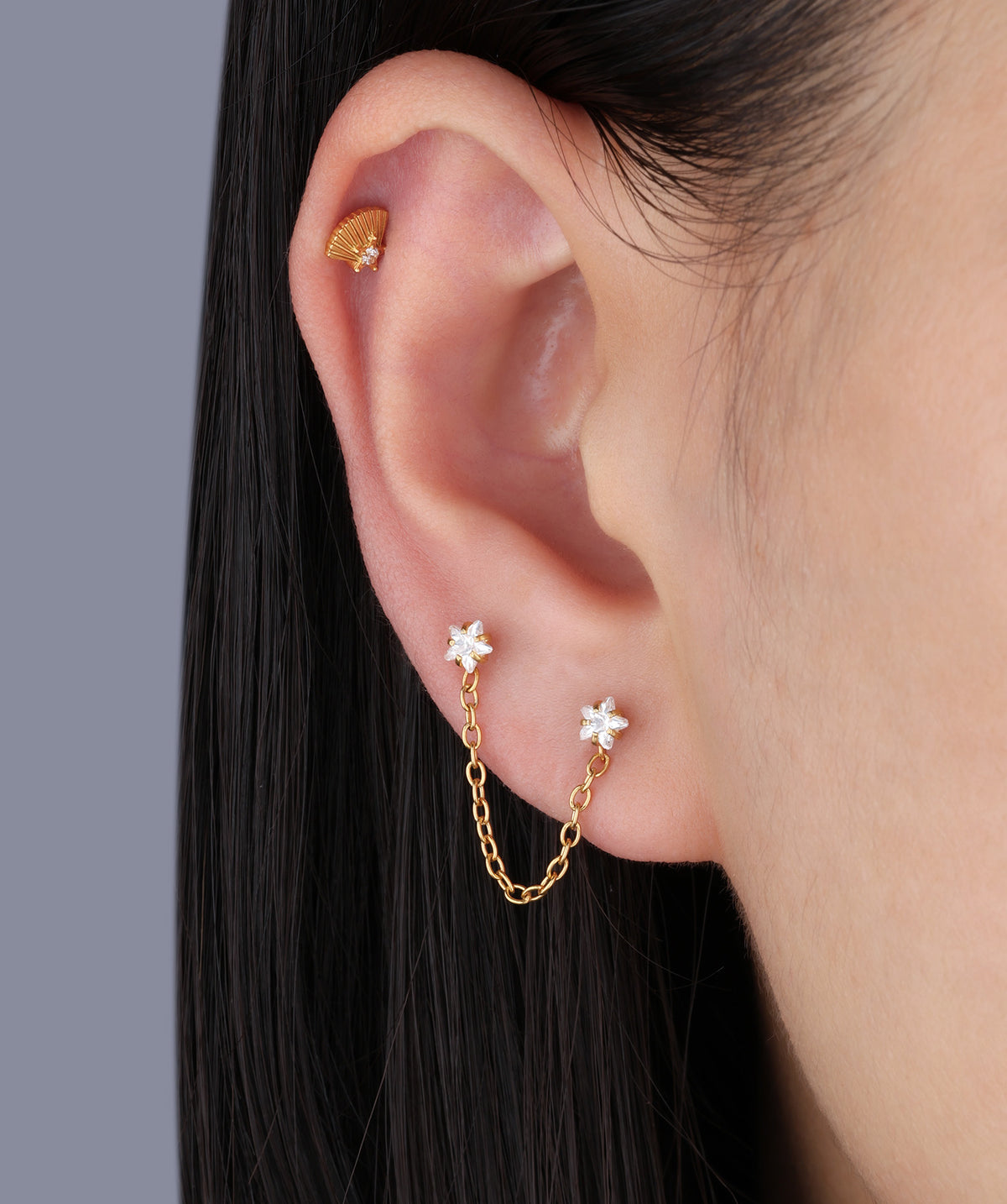 Titanium Fan-Shaped Star Flatback Stud - Titanium - Helix, Upper Lobe, Conch - Oumo Jewelry
