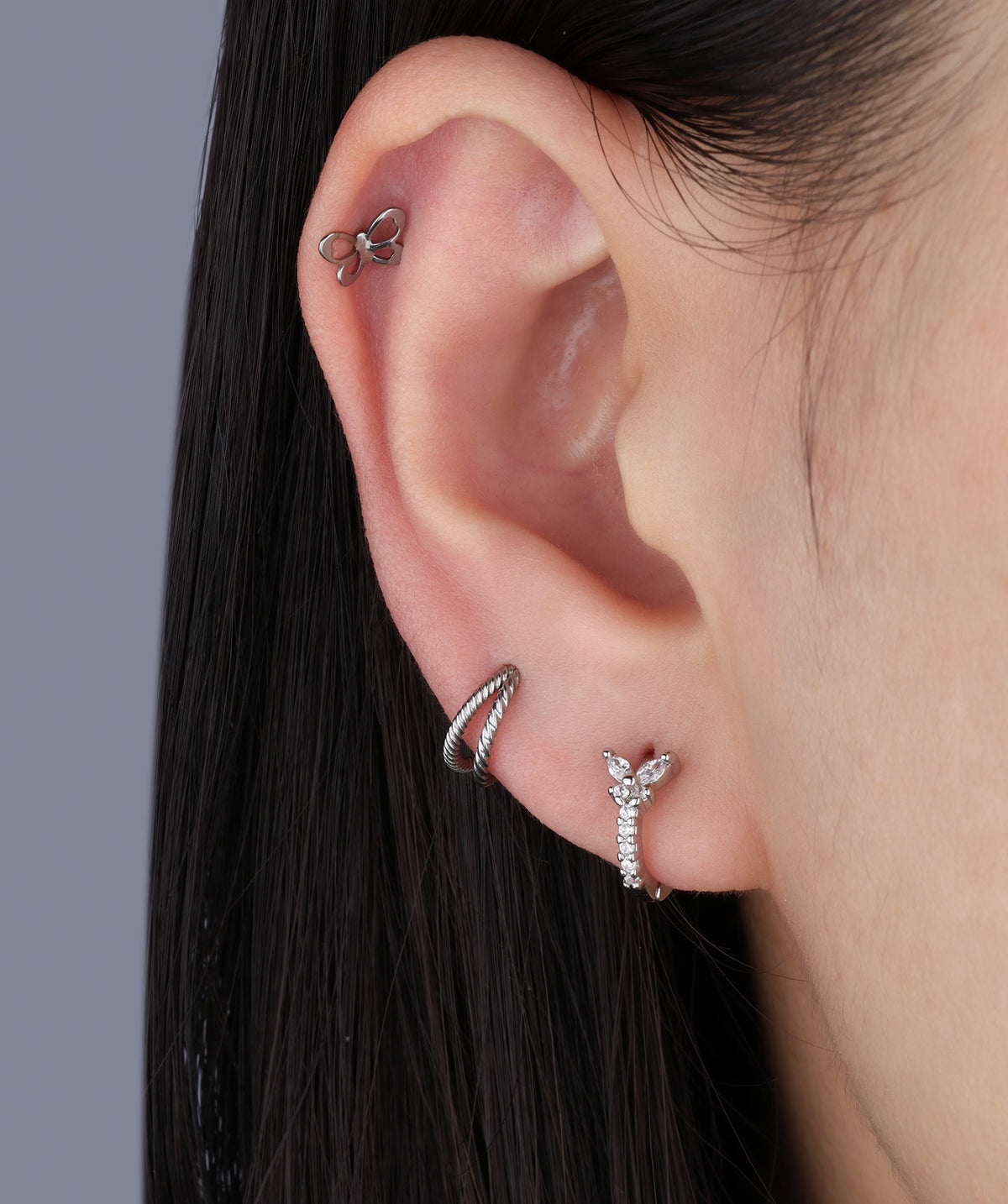 Titanium Cute Butterfly Flatback Stud - Titanium - Upper Lobe, Helix, Flat - Oumo Jewelry