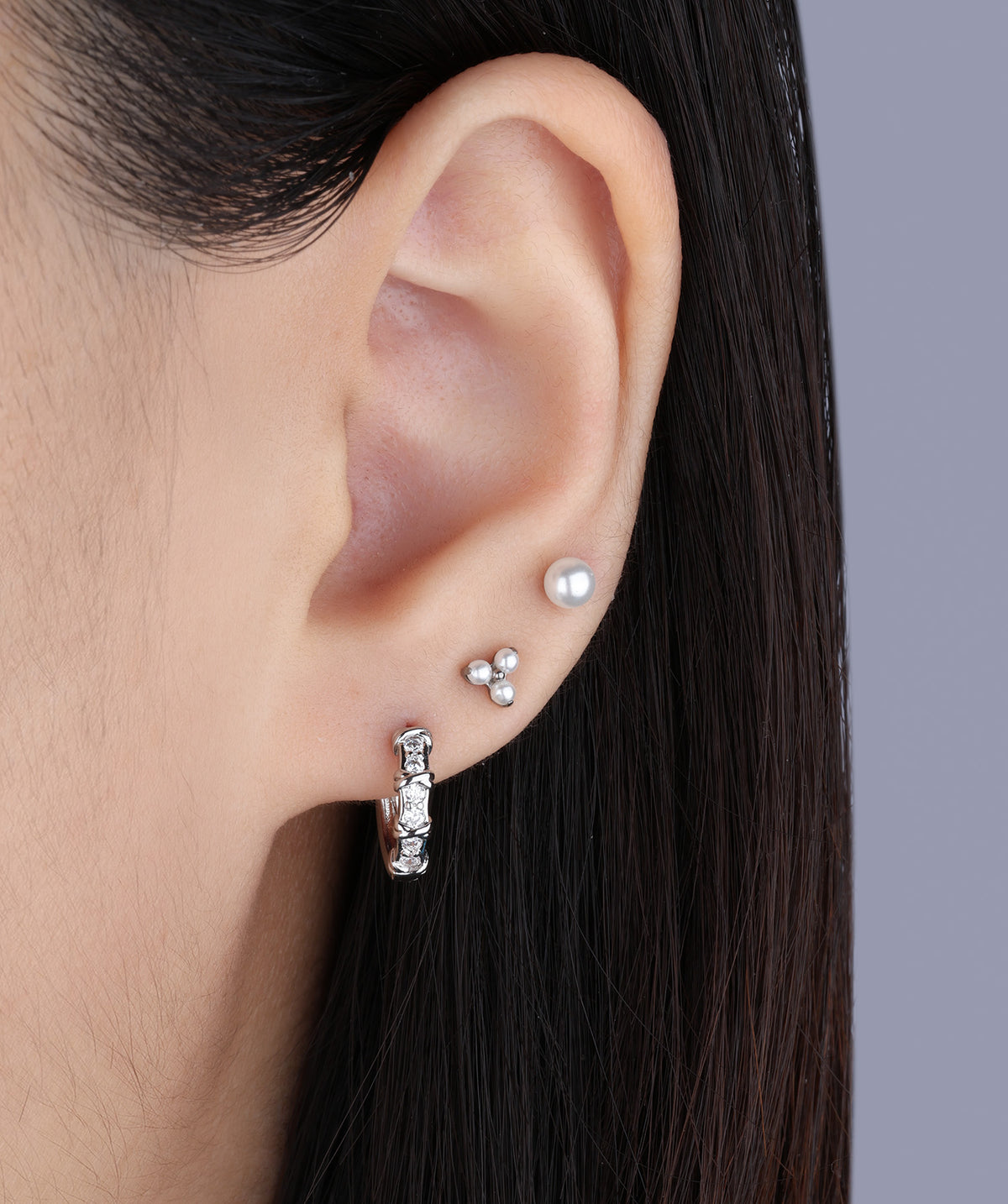 Elegant Pearl Stud - Stainless Steel - Upper Lobe, Helix, Flat - Oumo Jewelry
