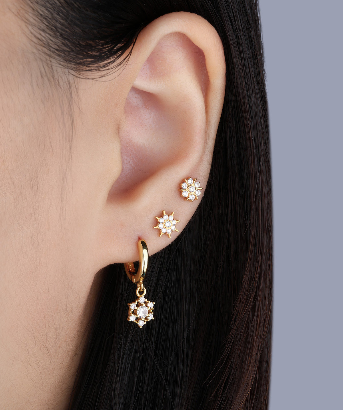 Titanium Exquisite Flower Flatback Stud - Titanium - Helix, Upper Lobe, Conch - Oumo Jewelry