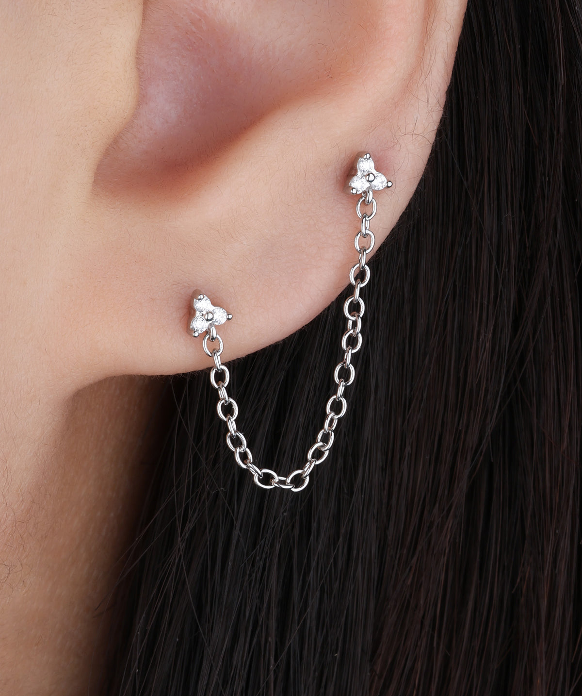 Gemstones Chain Stud - Stainless Steel - Lobe, Upper Lobe - Oumo Jewelry