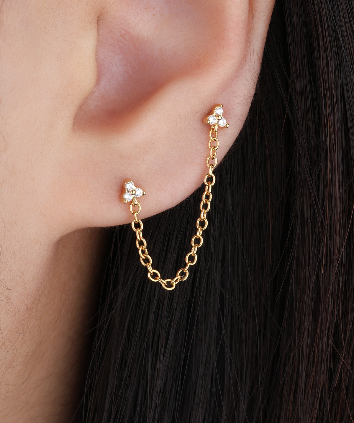 Gemstones Chain Stud - Stainless Steel - Lobe, Upper Lobe - Oumo Jewelry