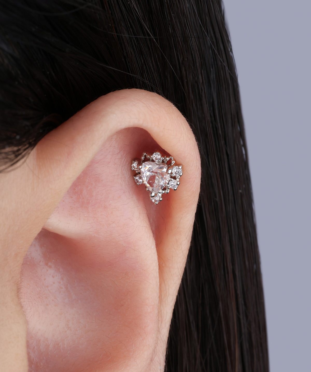 Luxury Heart Stud - Stainless Steel - Upper Lobe, Helix - Oumo Jewelry