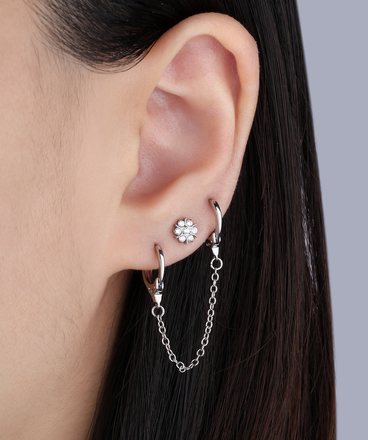 Titanium Exquisite Flower Flatback Stud - Titanium - Helix, Upper Lobe, Conch - Oumo Jewelry