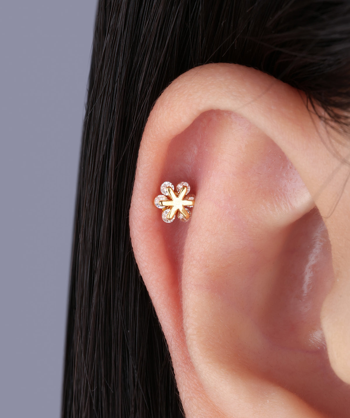 Cute Floral Stud - Stainless Steel - Upper Lobe, Helix, Flat - Oumo Jewelry
