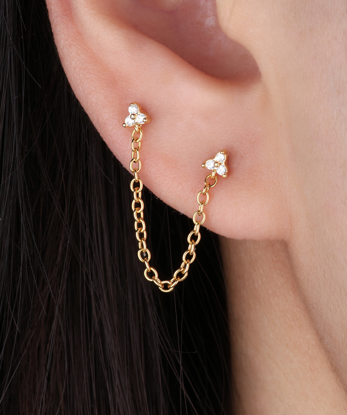 Gemstones Chain Stud - Stainless Steel - Lobe, Upper Lobe - Oumo Jewelry