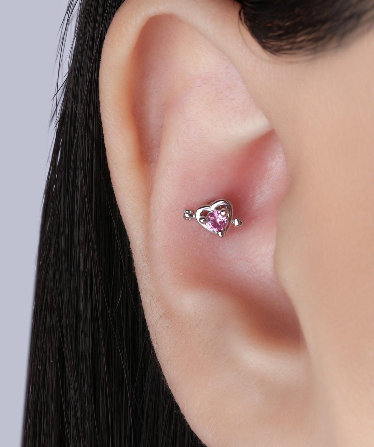 Cupid's Arrow Love Stud - Stainless Steel - Upper Lobe, Helix, Flat - Oumo Jewelry