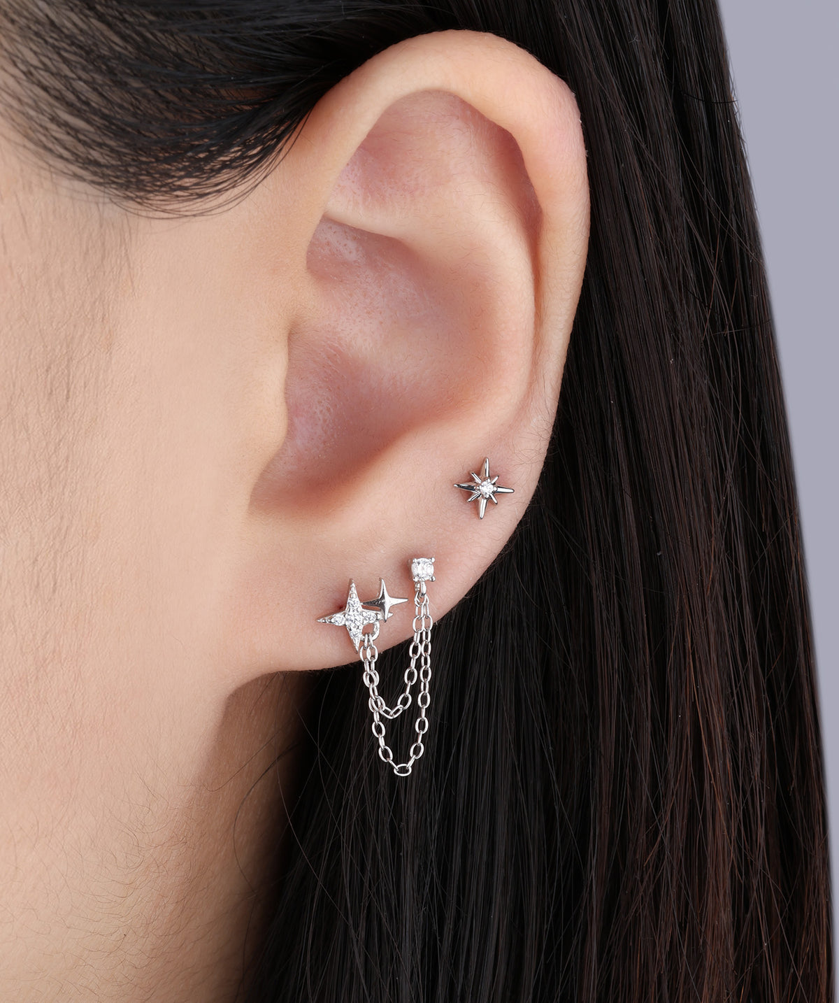 Octagonal Star Stud - Stainless Steel - Upper Lobe, Helix, Flat - Oumo Jewelry