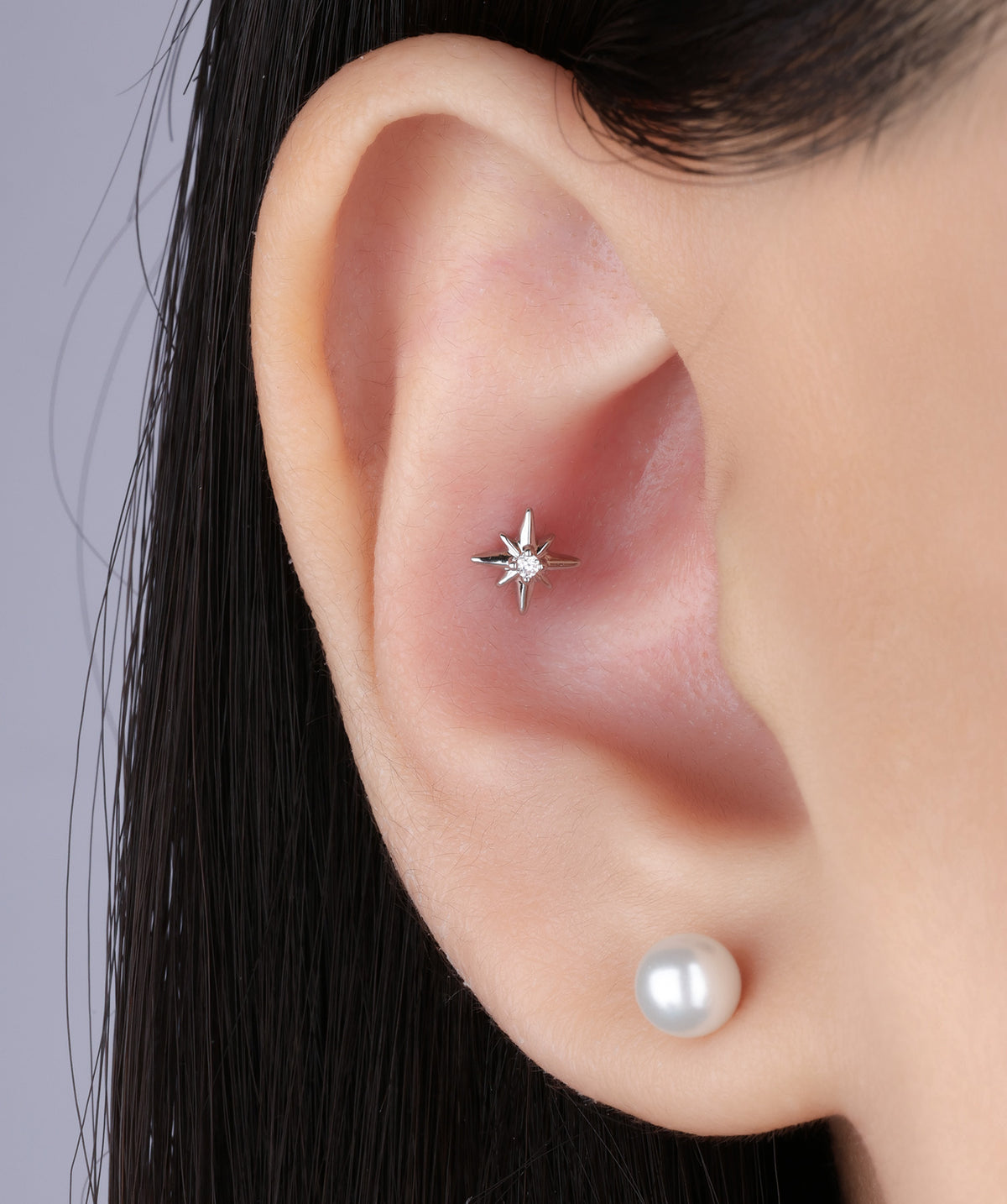 Octagonal Star Stud - Stainless Steel - Upper Lobe, Helix, Flat - Oumo Jewelry