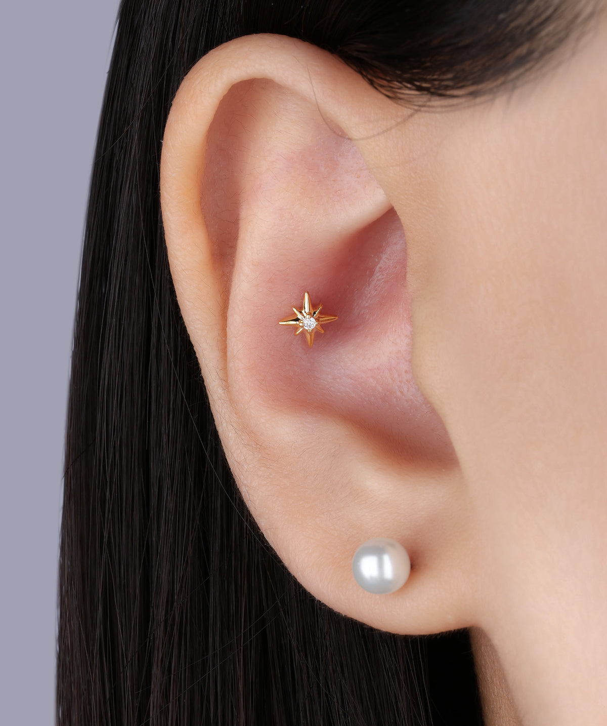 Octagonal Star Stud - Stainless Steel - Upper Lobe, Helix, Flat - Oumo Jewelry