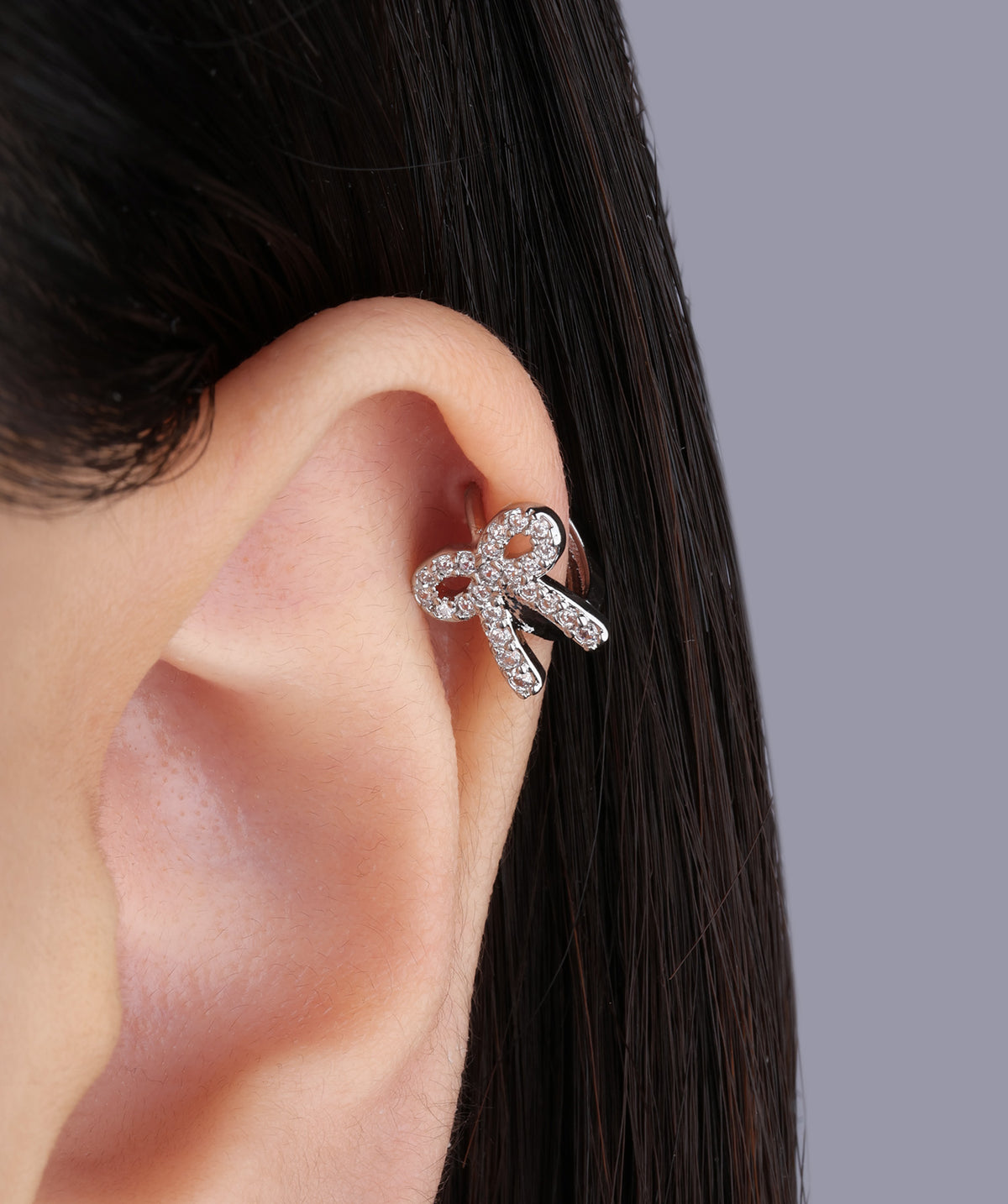 Sparkling Bow Hoop - Brass - Upper Lobe, Helix - Oumo Jewelry
