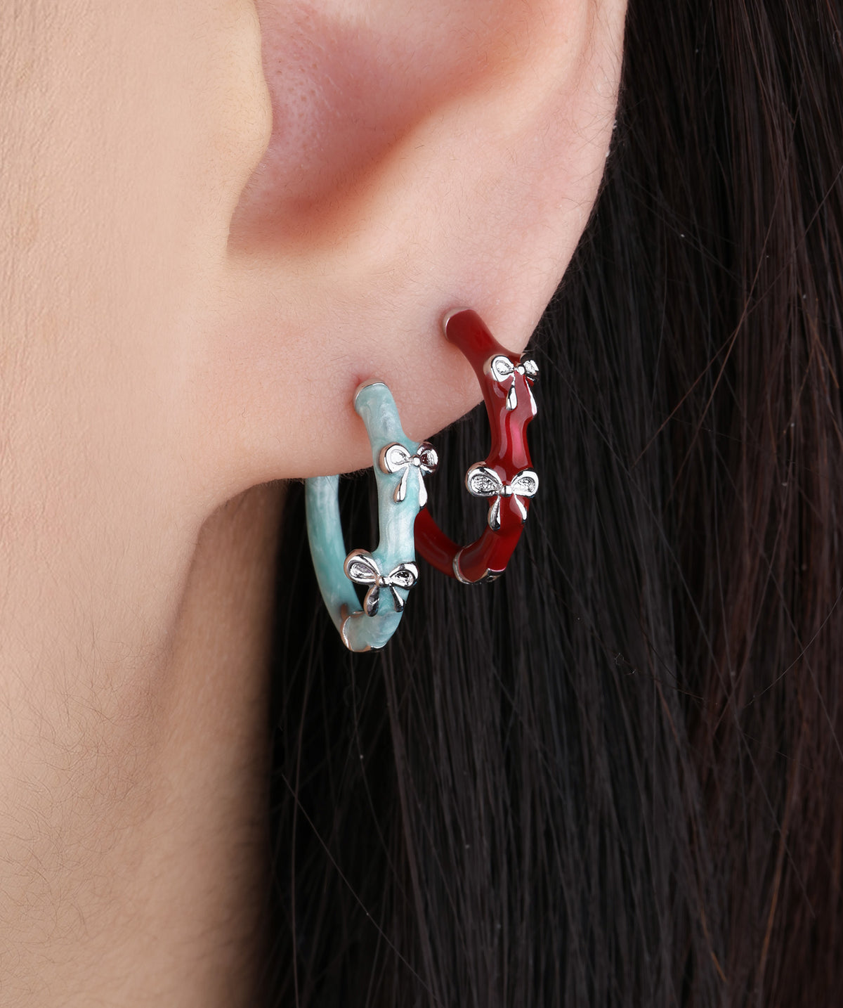Enamel Bow Hoops - Brass - Oumo Jewelry