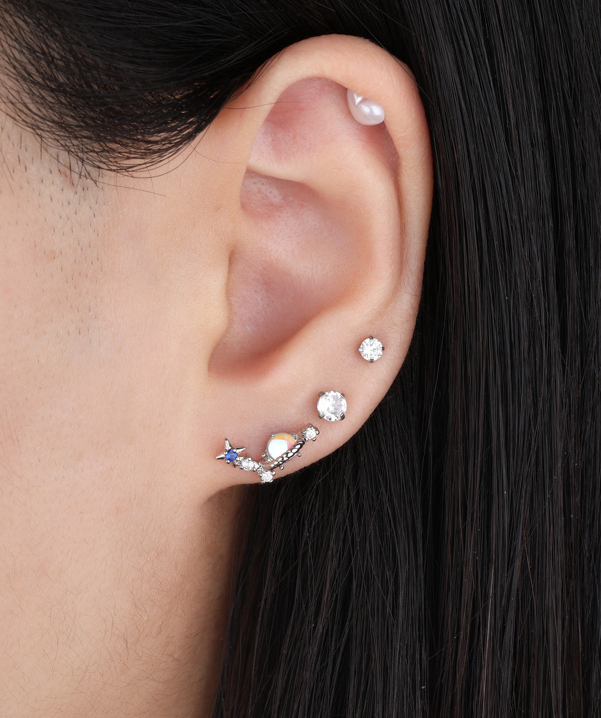 Titanium Gemstone Flatback Stud - Titanium - Helix, Forward Helix, Upper Lobe - Oumo Jewelry
