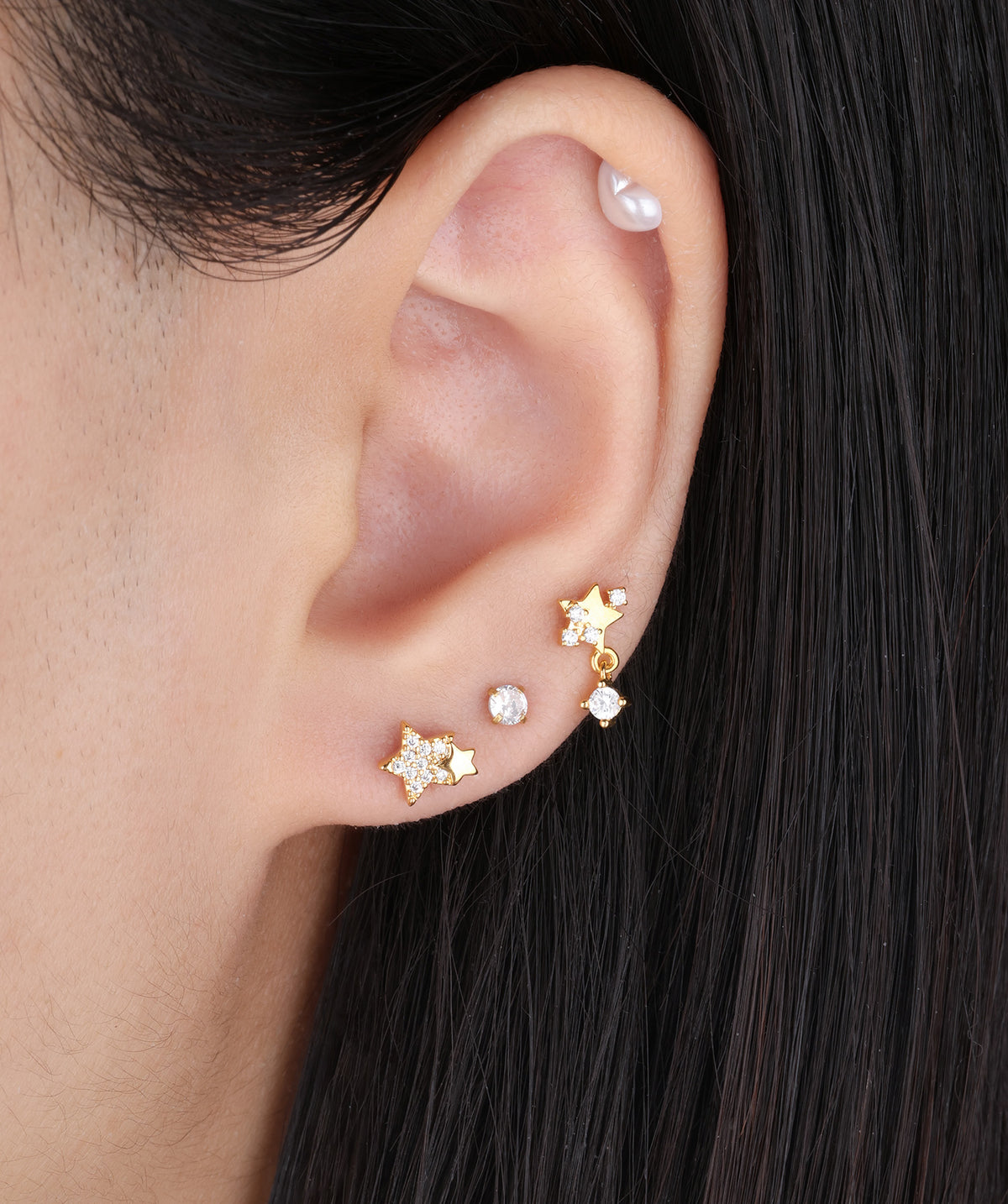 Double Star Stud - Stainless Steel - Upper Lobe, Helix, Flat - Oumo Jewelry