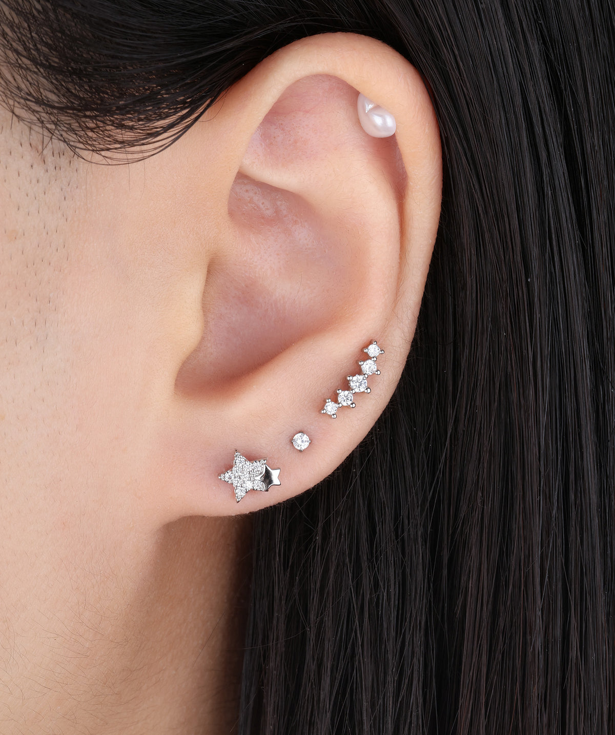 Double Star Stud - Stainless Steel - Upper Lobe, Helix, Flat - Oumo Jewelry