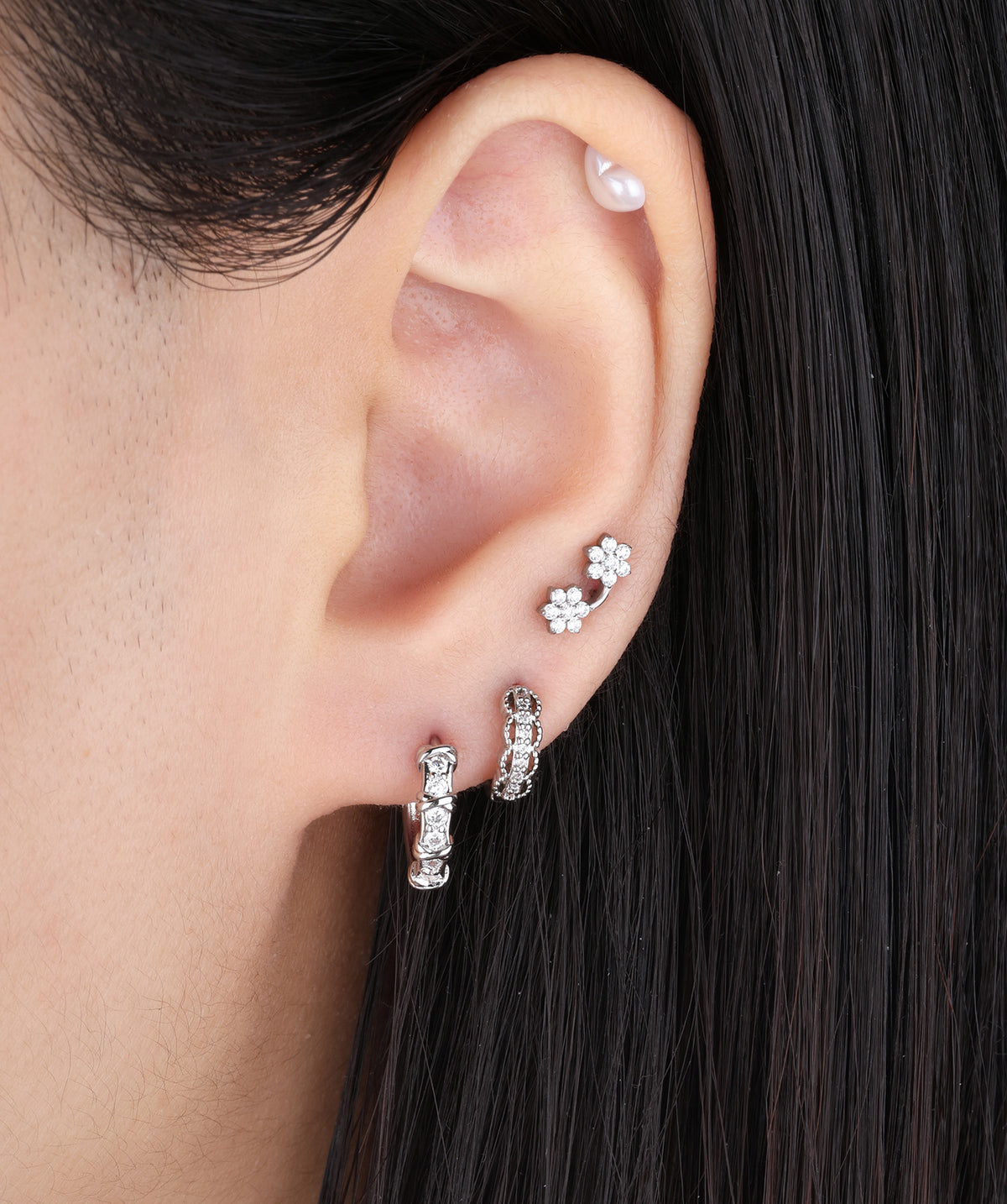 Titanium Rainbow Flower Flatback Stud - Titanium - Helix, Upper Lobe, Conch - Oumo Jewelry