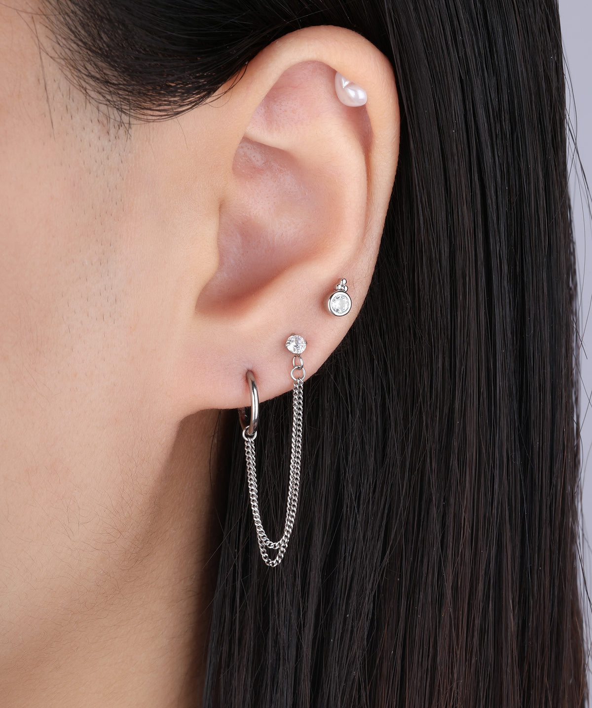 Shiny Gemstone Stud - Stainless Steel - Upper Lobe, Helix - Oumo Jewelry