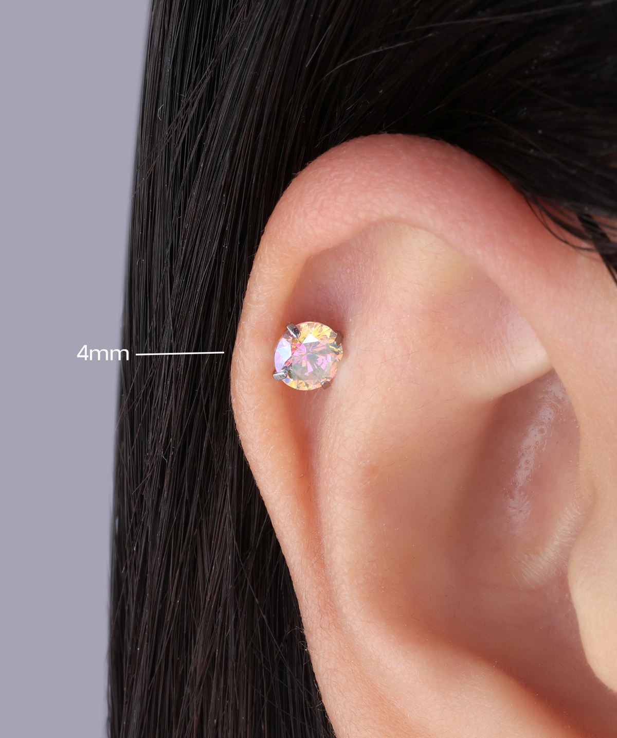Titanium Gemstone Flatback Stud - Titanium - Helix, Forward Helix, Upper Lobe - Oumo Jewelry