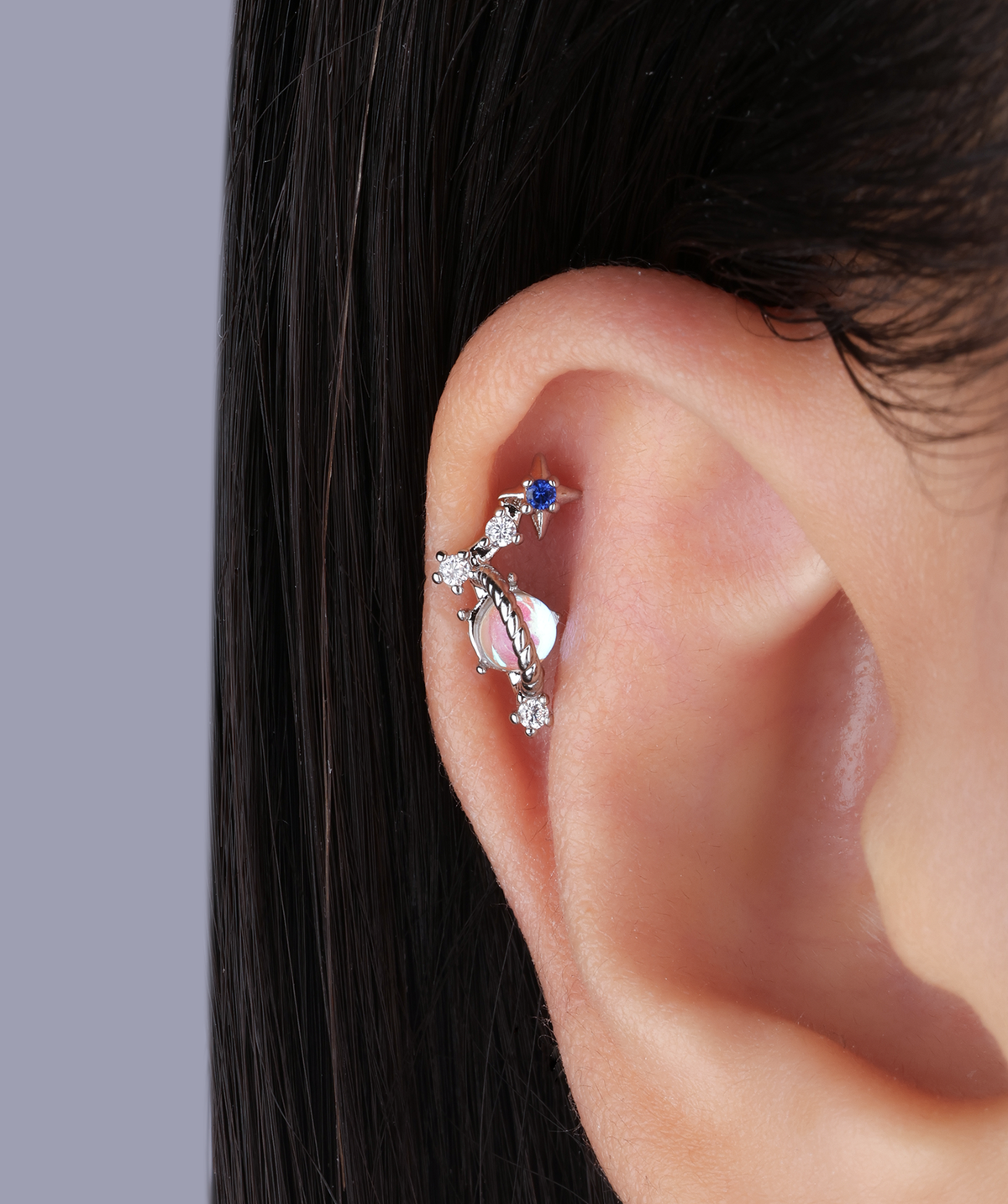 Opal Planet Stud - Stainless Steel - Upper Lobe, Helix - Oumo Jewelry