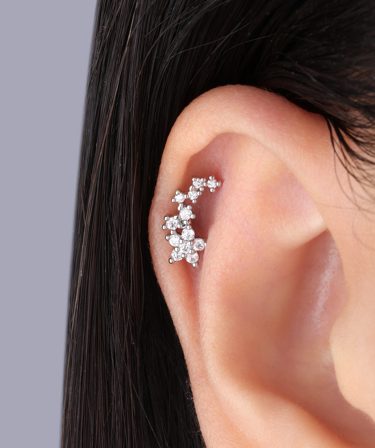 Flower Curved Stud - Stainless Steel - Upper Lobe, Helix, Flat - Oumo Jewelry